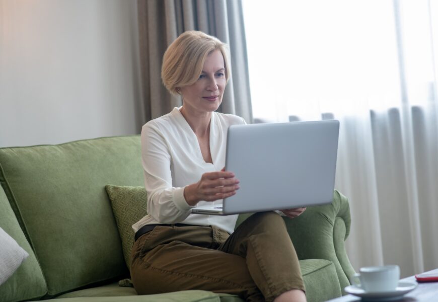 Businesswoman working from home and looking involved